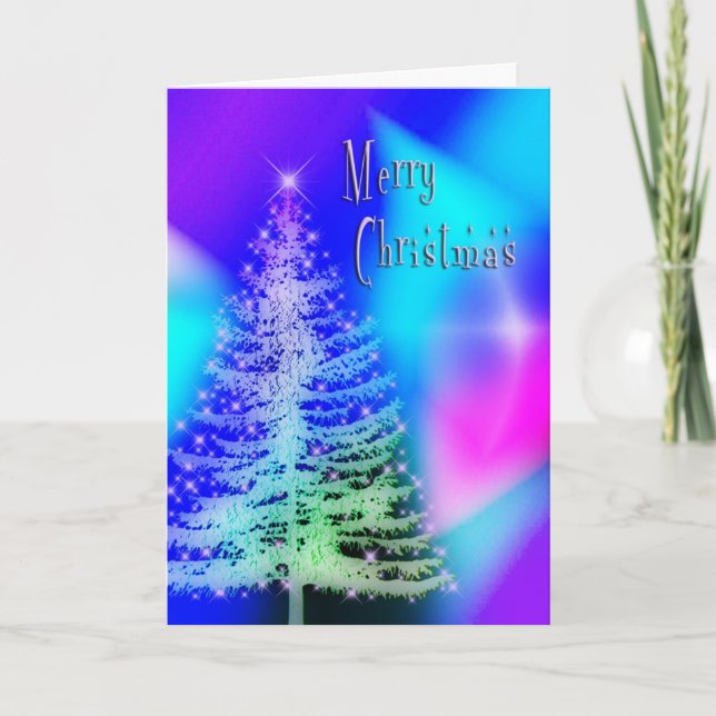 Tarjeta de Navidades mágicos - Árbol y luces (Anverso)