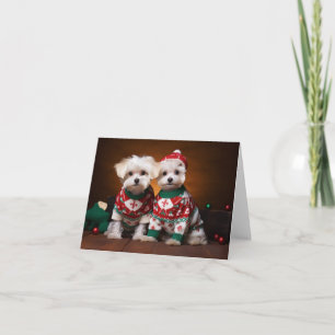 Tarjeta de Navidades malteses Terrier Puppies