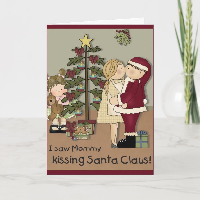 Tarjeta de Navidades mami Kissing Santa (Anverso)