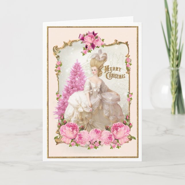 Tarjeta de Navidades Marie Antoinette Pink Tree Ro (Anverso)