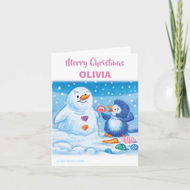 Tarjeta de Navidades medios pingüino y snowman (Anverso)