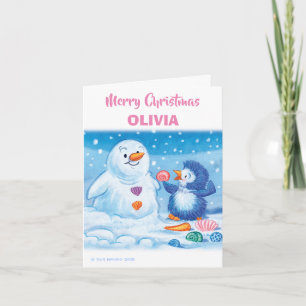 Tarjeta de Navidades medios pingüino y snowman