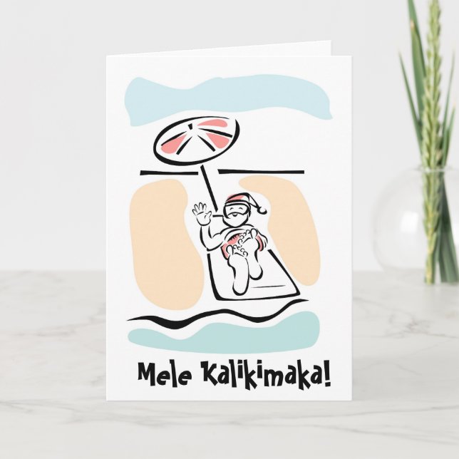 Tarjeta de Navidades Mele Kalikimaka Beach Santa (Anverso)