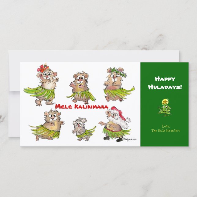 Tarjeta de Navidades Mele Kalikimaka Hula Hamsters (Anverso)