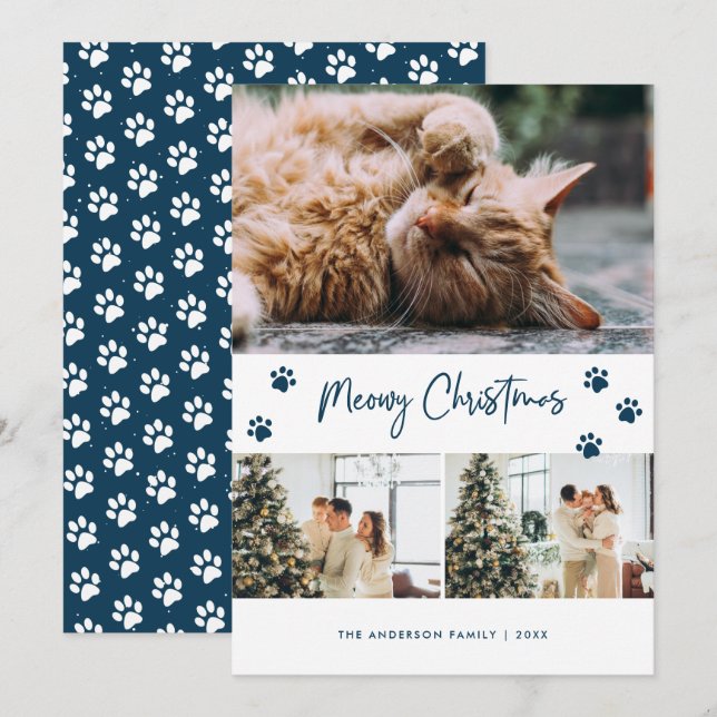 Tarjeta de Navidades Meowy, propietario de un gato (Anverso / Reverso)