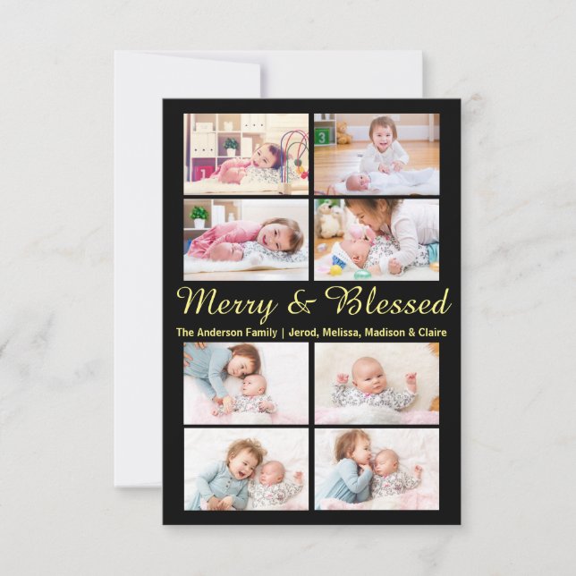 Tarjeta de Navidades Merry & Blessed 8 Photos -3x5 (Anverso)