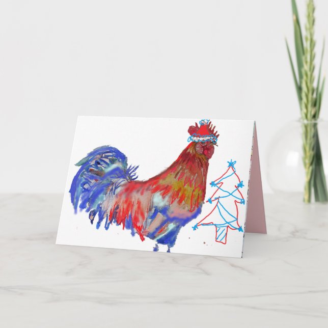 Tarjeta de Navidades Merry Rooster-Mus (Anverso)