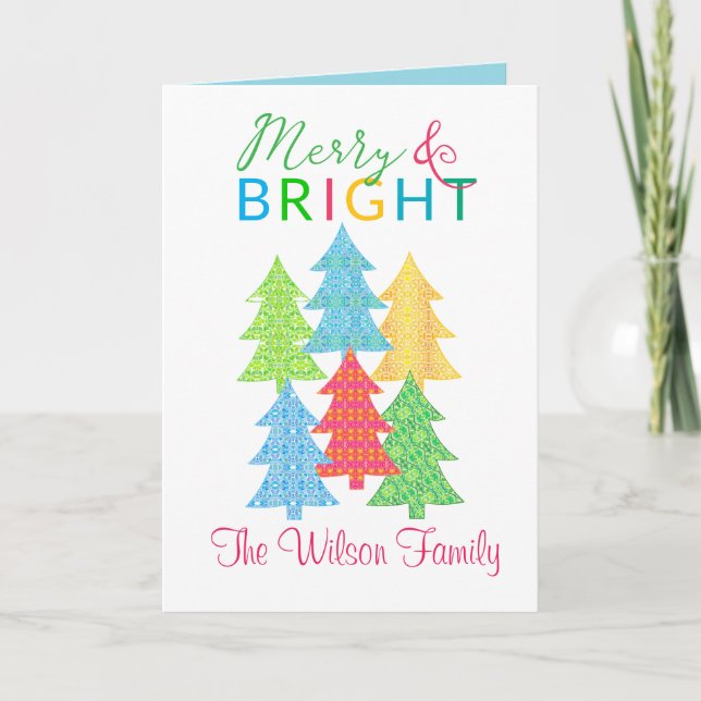 Tarjeta de Navidades merry y brillantes de árboles (Anverso)