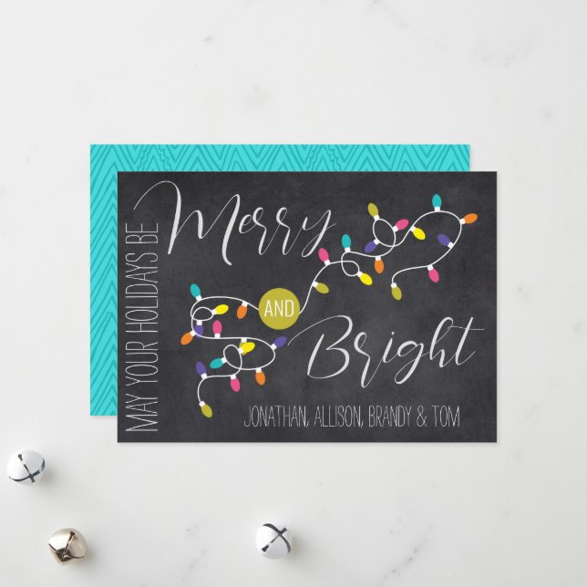 Tarjeta de Navidades merry y luminosos de bombilla (Anverso/Reverso In Situ)