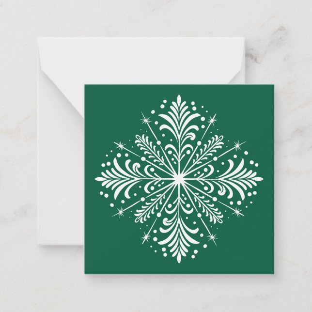 Tarjeta de Navidades Mini con copo de nieve verde  (Anverso)