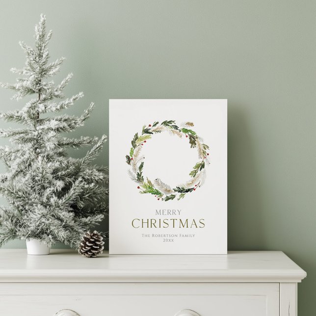 Tarjeta de Navidades minimalistas con Wreath verde (Subido por el creador)