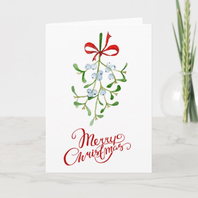 Tarjeta de Navidades Mistletoe de Feliz Navidad (Anverso)