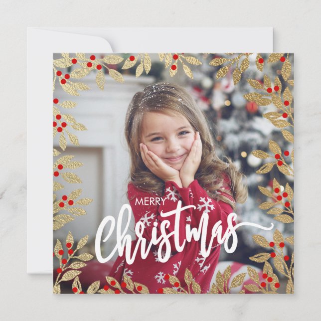 Tarjeta de Navidades Mistletoe de fotografía famil (Anverso)