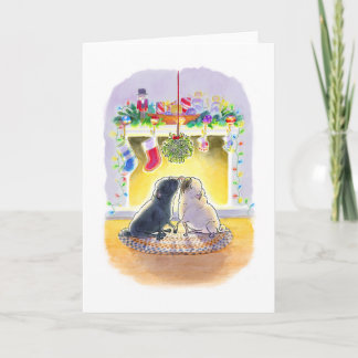 Tarjeta de Navidades Mistletoe Pugs