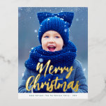 tarjeta de navidades modernos con escritura dorada<br><div class="desc">simple fiesta de navidad de navidad de oro real tarjeta de Relieve metalizado con una imagen personalizada. Siéntase libre de personalizar la imagen y el texto de la festividad.</div>