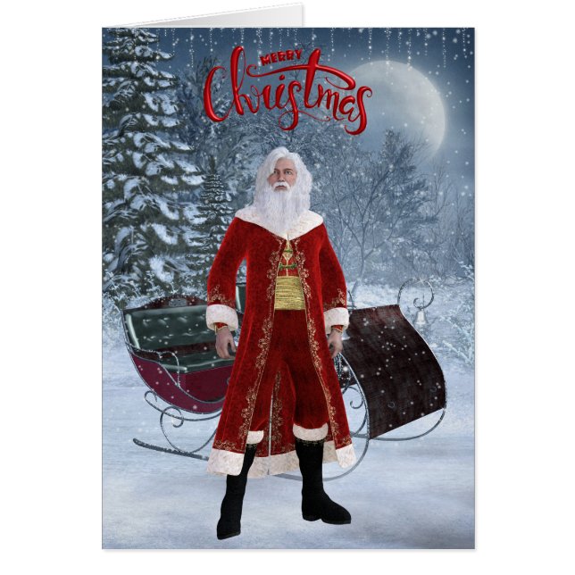 Tarjeta de Navidades modernos de Santa y Sleigh (Frente)