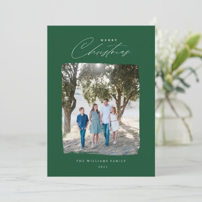 Tarjeta de Navidades modernos fotográficos cepilla (Anverso de pie)