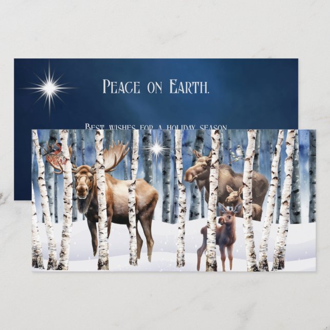 Tarjeta de Navidades Moose Family Winter Woods (Anverso / Reverso)