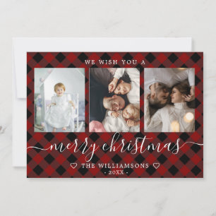 Tarjeta de Navidades multifotográficos Red plaid