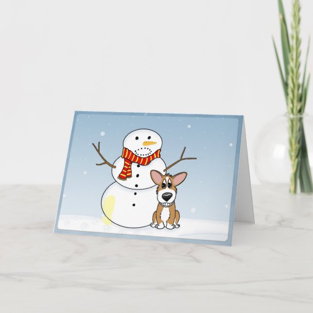 Tarjeta de Navidades Naughman Snowman Corgi (Anverso)