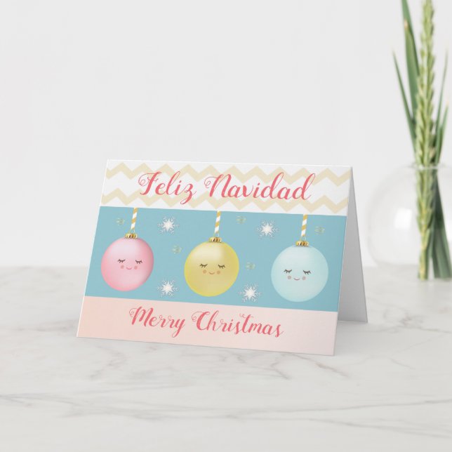 Tarjeta de Navidades navideñas bilingüe Feliz espa (Anverso)