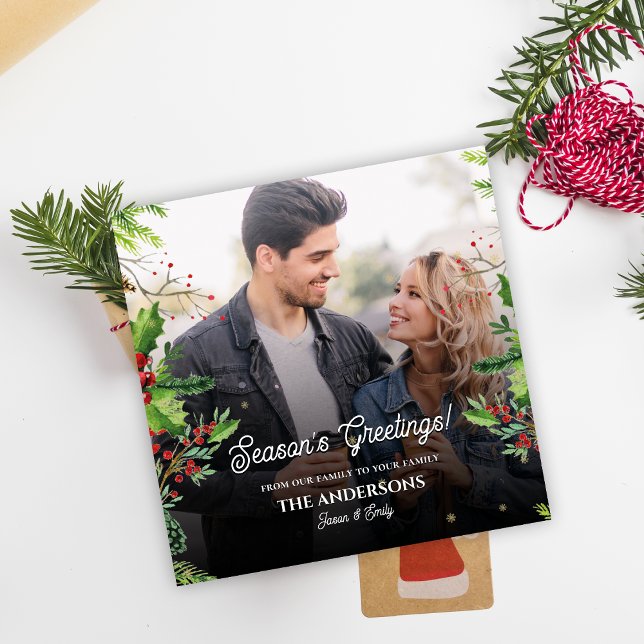 Tarjeta de Navidades navideños de felicitaciones p (Season’s Greetings Photo Holiday Christmas Card)