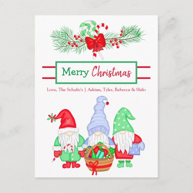 Tarjeta de Navidades navideños de gnomas festivos  (Anverso)