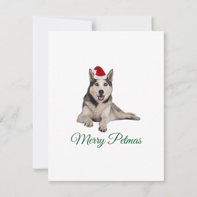 Tarjeta de Navidades navideños Merry Petmas husky (Anverso)