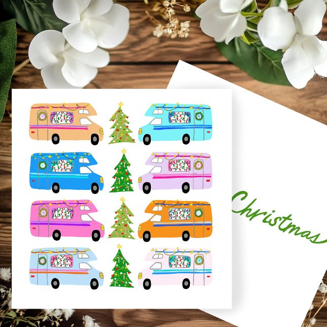 Tarjeta de Navidades navideños RV Retro (Cute Christmas Retro RV Motorhomes Xmas Holiday Square Card
)