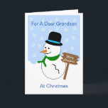 Tarjeta de Navidades nietos de Snowman<br><div class="desc">Navidades del nieto de tarjetas de felicitación con diseño de muñeco de nieve. Personalizar esta tarjeta de Navidades con cualquier texto de su elección, después tenerla impresa y enviarla o descargarla al instante. Si necesita ayuda para personalizar, póngase en contacto con nosotros a través del enlace de esta página. Navidades...</div>