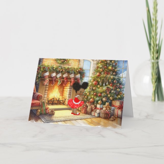 Tarjeta de Navidades, niño negro, afroamericano (Anverso)