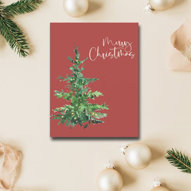Tarjeta de Navidades no fotográficos de Árbol de a (Minimalist Watercolor Tree Non Photo Christmas Card
)