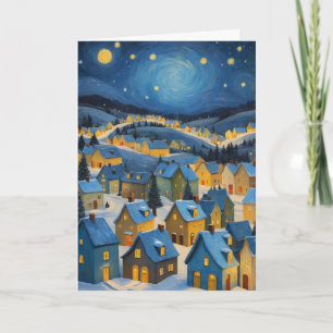 Tarjeta de Navidades nocturnos estrellados con tex
