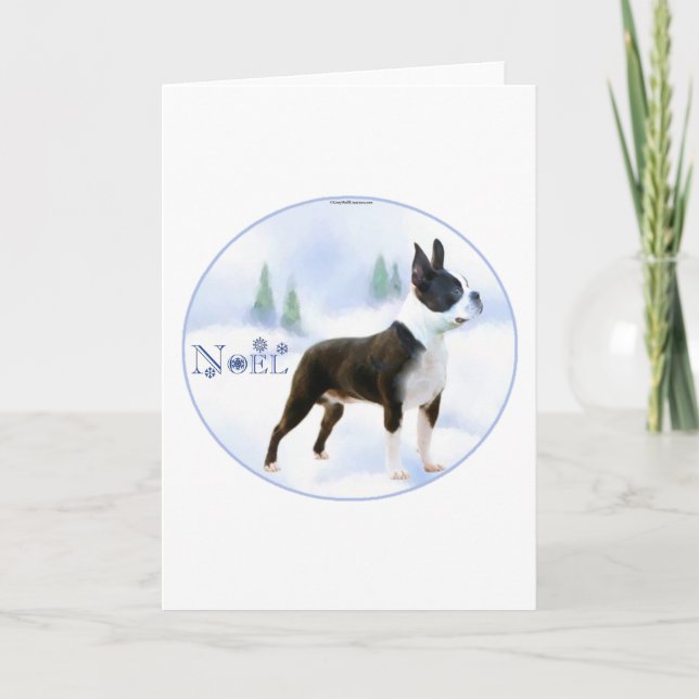 Tarjeta de Navidades Noel Boston Terrier (Anverso)