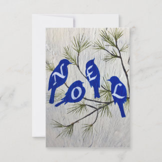 Tarjeta de Navidades "NOEL" con aves azules 