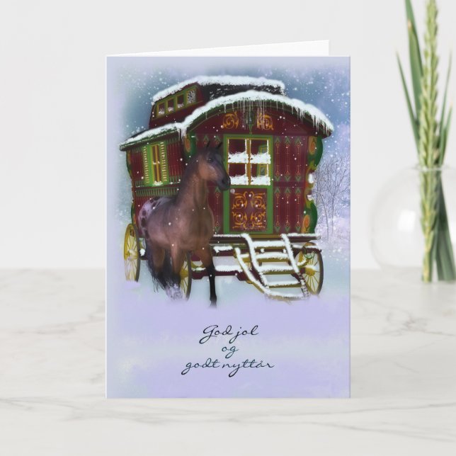 Tarjeta De Navidades Noruegos - Caballo Y Vieja Ca (Anverso)