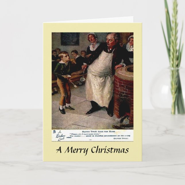 Tarjeta de navidades - Oliver Twist pide más (Anverso)