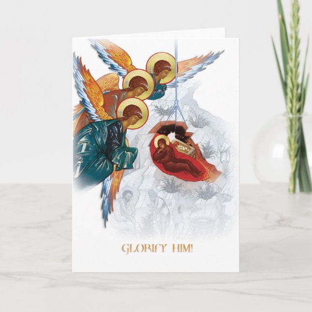 Tarjeta de Navidades ortodoxos rusos con icono de  (Anverso)