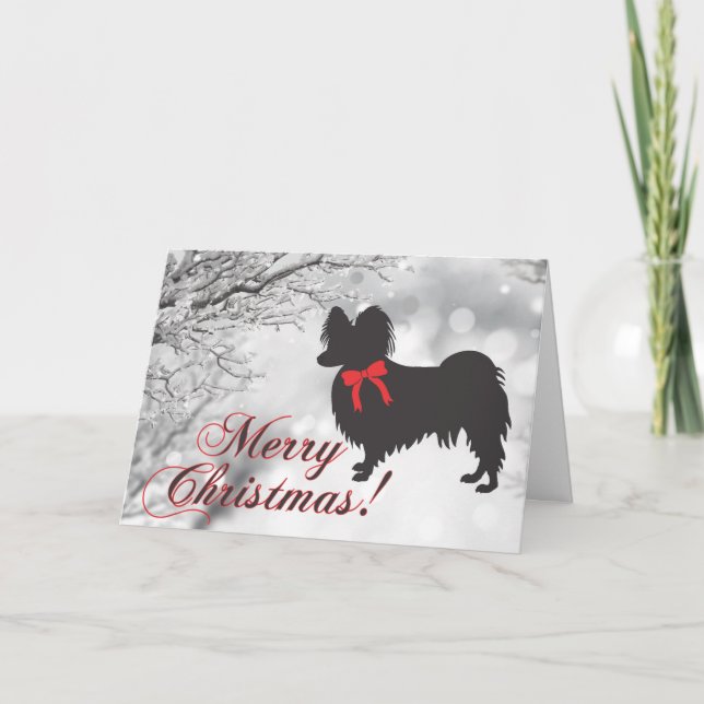Tarjeta de Navidades Papillon Dog (Anverso)