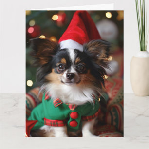 Tarjeta de Navidades Papillon Elf Puppy