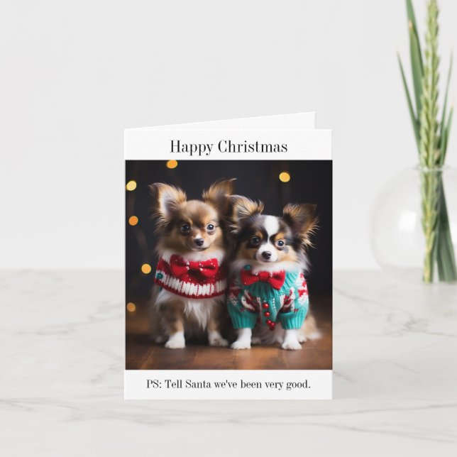 Tarjeta de Navidades Papillon Puppies (Anverso)