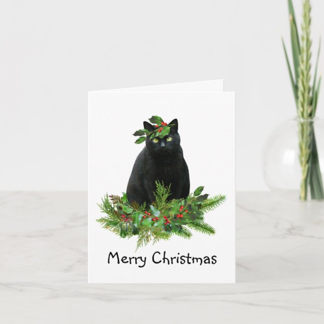 Tarjeta de Navidades para gato negro (Anverso)