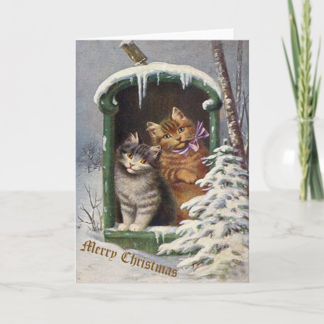 Tarjeta de Navidades para gatos vintage (Anverso)