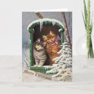 Tarjeta de Navidades para gatos vintage