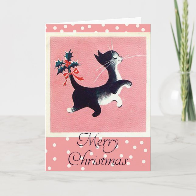 Tarjeta de Navidades para gatos vintage (Anverso)