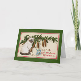 Tarjeta de Navidades para gatos y pinos vintage