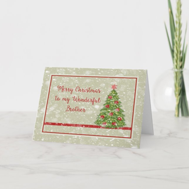 Tarjeta de navidades para Hermano con Árbol y Niev (Anverso)