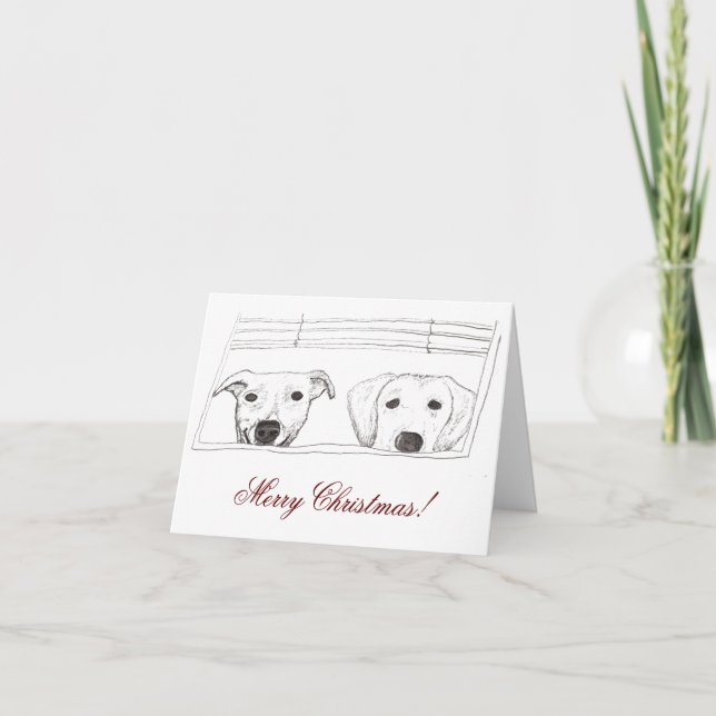 Tarjeta de Navidades para perros en la ventana (Anverso)
