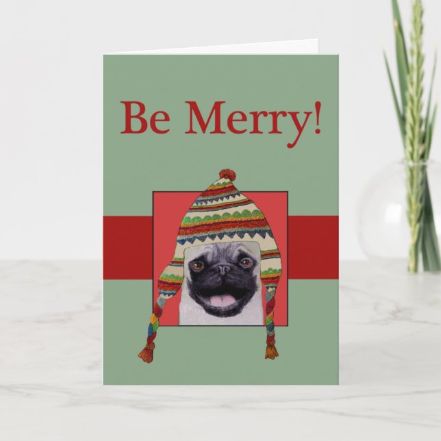 Tarjeta de Navidades para perros pug de invierno (Anverso)
