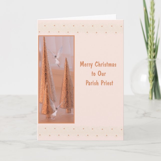 Tarjeta de navidades para sacerdote con ángeles y  (Anverso)